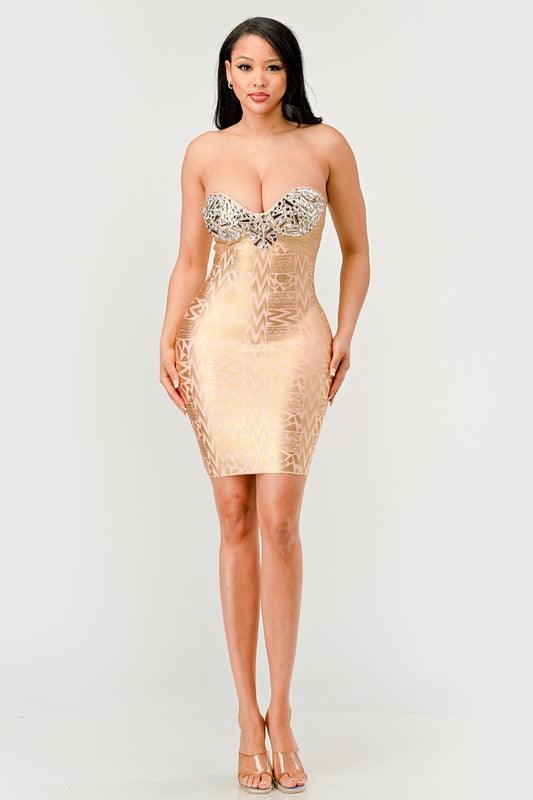 Gilded Glamour Strapless Dress - Blu Lotus Boutique