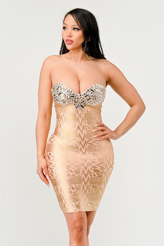 Gilded Glamour Strapless Dress - Blu Lotus Boutique