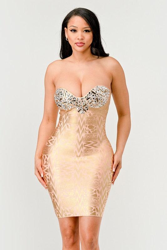 Gilded Glamour Strapless Dress - Blu Lotus Boutique