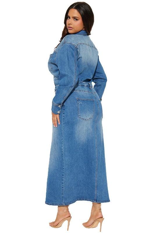 WOMEN FASHION DENIM LONG MAXI DRESS - Blu Lotus Boutique