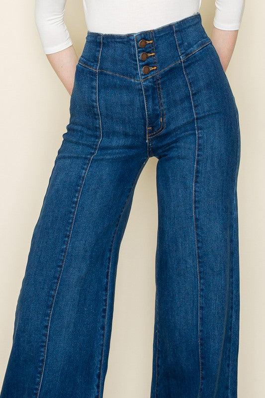 Wide leg, denim pants, jeans, western - Blu Lotus Boutique