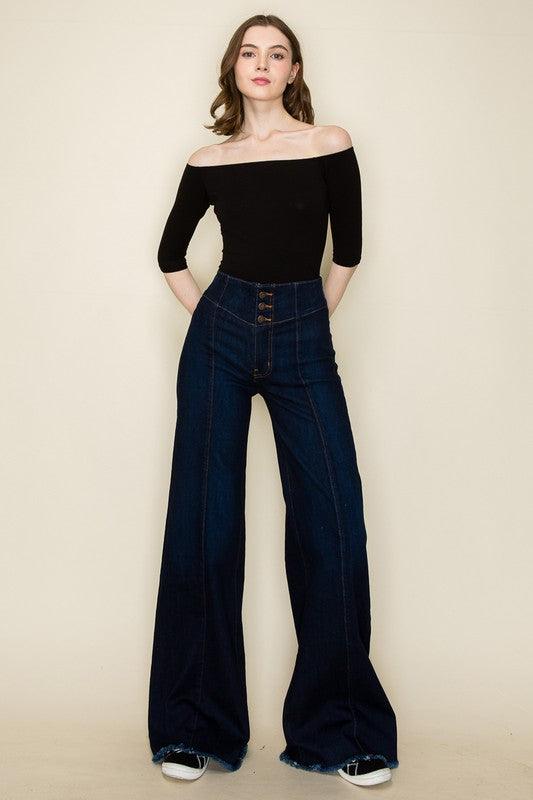 Wide leg, denim pants, jeans, western - Blu Lotus Boutique