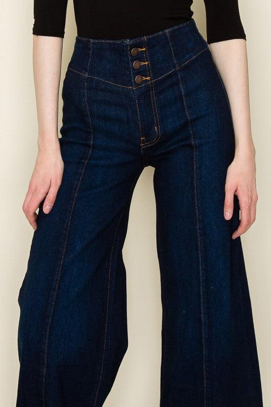 Wide leg, denim pants, jeans, western - Blu Lotus Boutique