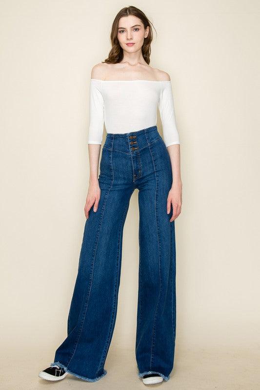 Wide leg, denim pants, jeans, western - Blu Lotus Boutique