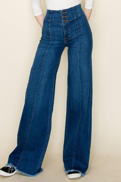 Wide leg, denim pants, jeans, western - Blu Lotus Boutique