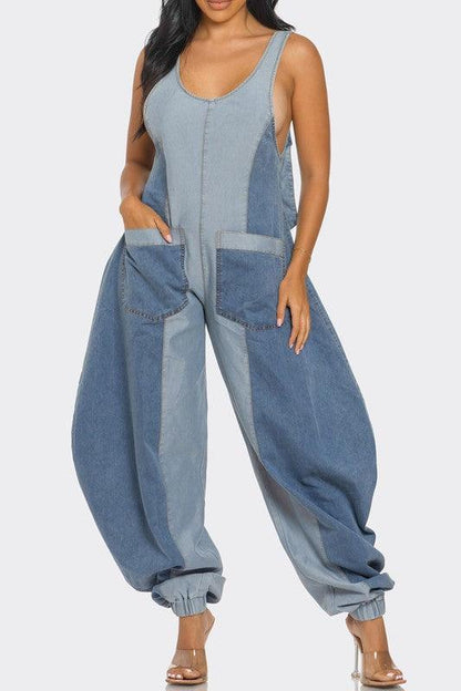 Denim Patchwork Harlem Jumpsuit - Blu Lotus Boutique