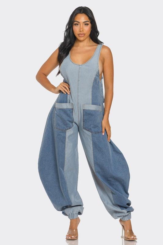 Denim Patchwork Harlem Jumpsuit - Blu Lotus Boutique