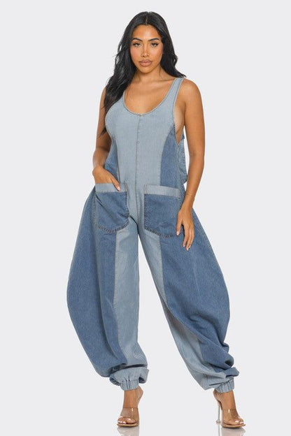 Denim Patchwork Harlem Jumpsuit - Blu Lotus Boutique