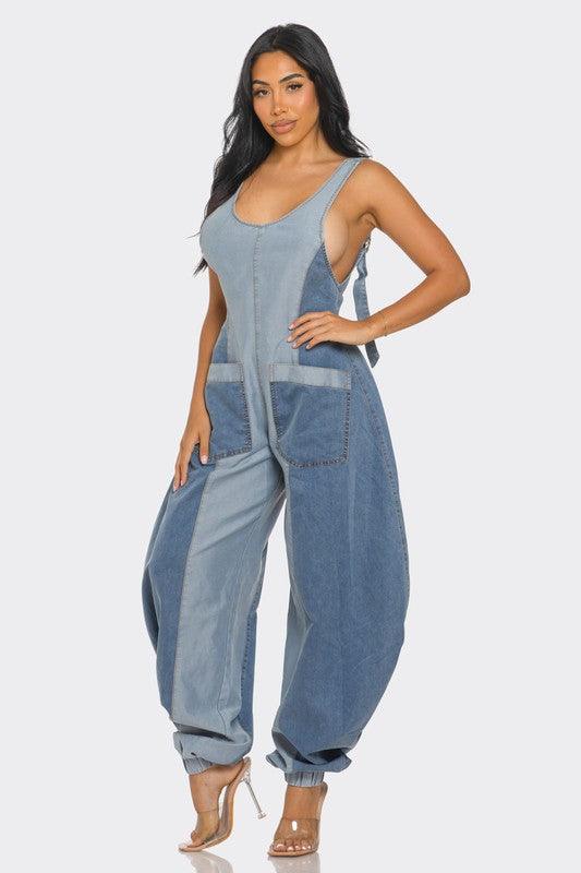 Denim Patchwork Harlem Jumpsuit - Blu Lotus Boutique