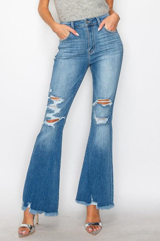 HIGH RISE FLARE JEANS - Blu Lotus Boutique