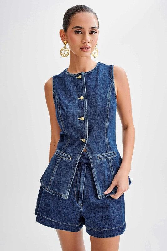 WOMEN FASHION DENIM TWO PIECE SET - Blu Lotus Boutique