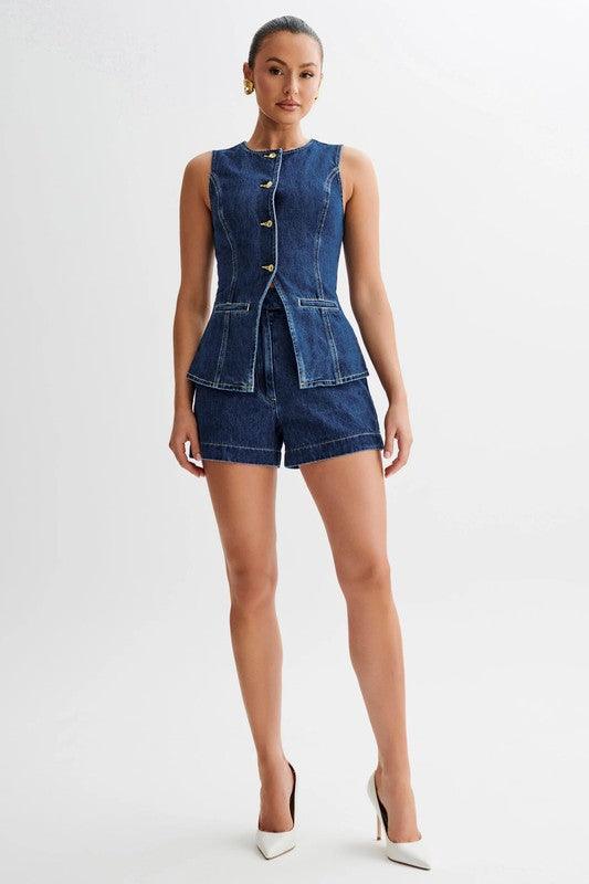 WOMEN FASHION DENIM TWO PIECE SET - Blu Lotus Boutique