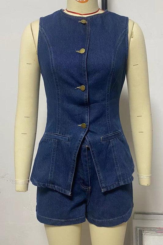 WOMEN FASHION DENIM TWO PIECE SET - Blu Lotus Boutique