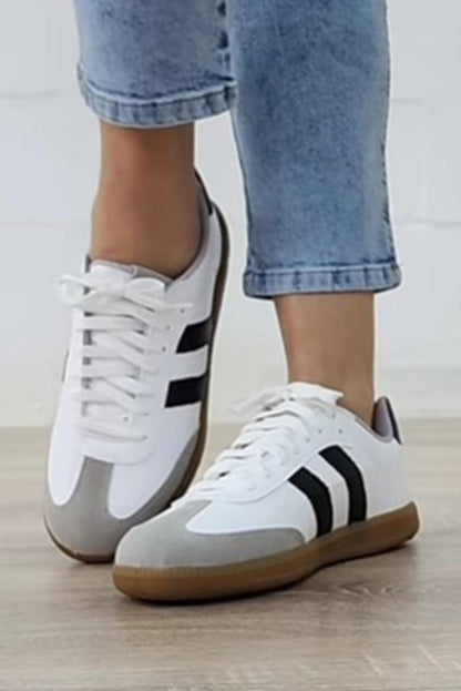 White Striped Lace-up Flat Sneakers - Blu Lotus Boutique