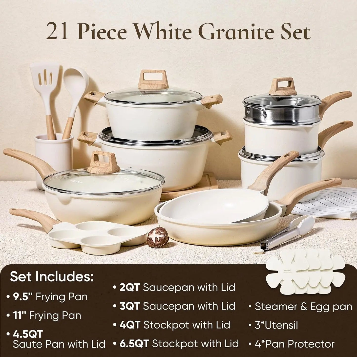 21Pcs Pots and Pans Set, Nonstick Cookware Sets, Granite Induction Cookware Non Stick Cooking Set w/Frying Pans & Saucepans - Blu Lotus Boutique