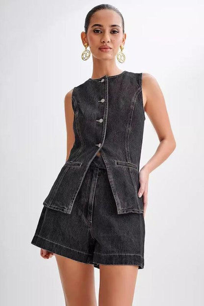 WOMEN FASHION DENIM TWO PIECE SET - Blu Lotus Boutique