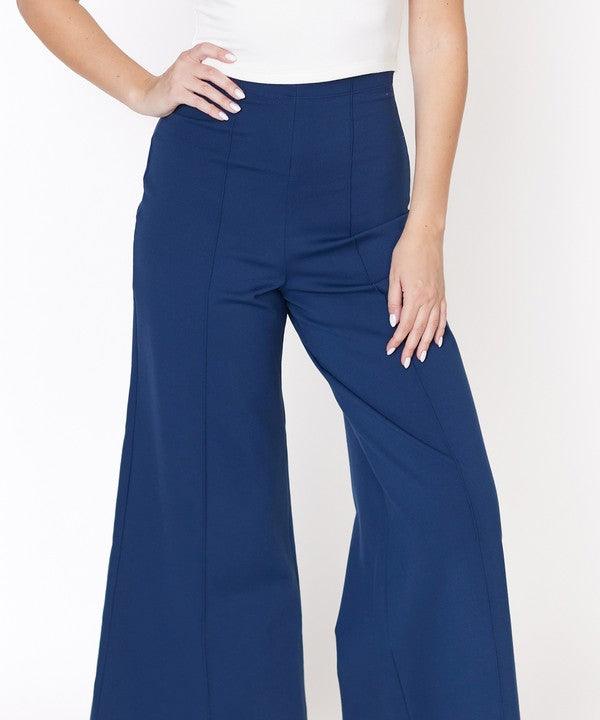 PONTE WIDE LEG FULL LENGTH PANTS - Blu Lotus Boutique