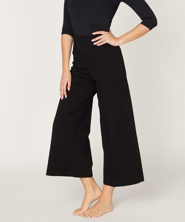 PONTE WIDE LEG ANKLE LENGTH PANTS - Blu Lotus Boutique