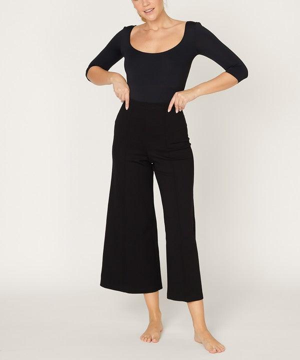 PONTE WIDE LEG ANKLE LENGTH PANTS - Blu Lotus Boutique