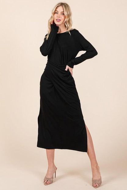 Waist Wrap Dress-with Pockets-SOLID - Blu Lotus Boutique