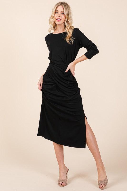 Waist Wrap Dress-with Pockets-SOLID - Blu Lotus Boutique