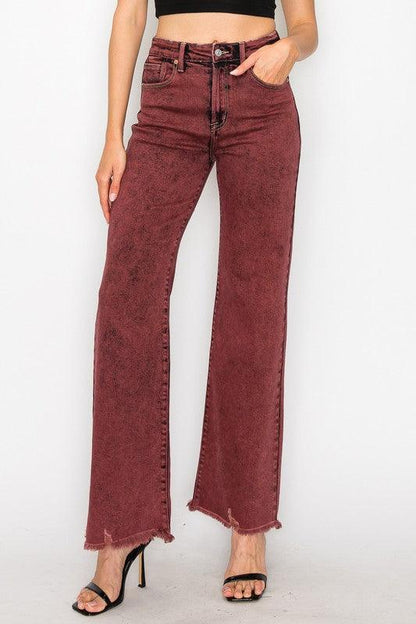 TUMMY CONTROL BURGUNDY HIGH RISE FLARE JEANS - Blu Lotus Boutique