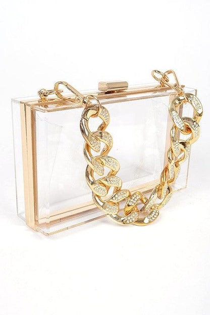 Crystal Chunky Chain Clear Box Clutch - Blu Lotus Boutique