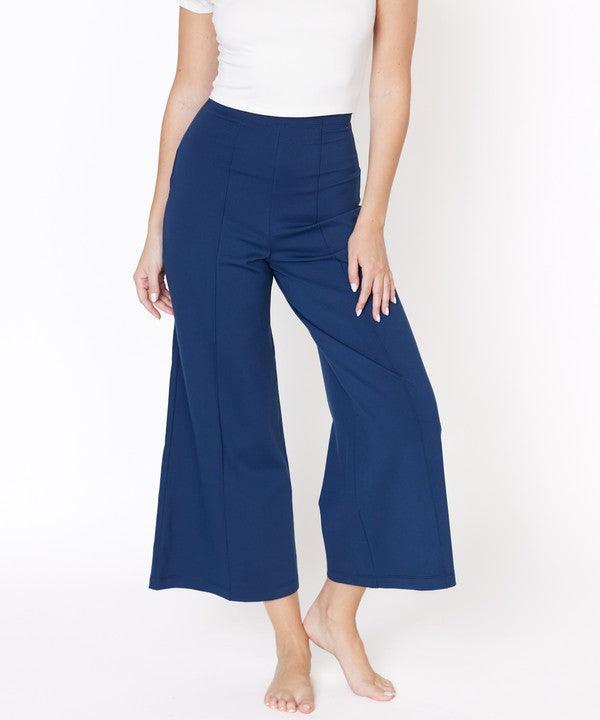 PONTE WIDE LEG ANKLE LENGTH PANTS - Blu Lotus Boutique