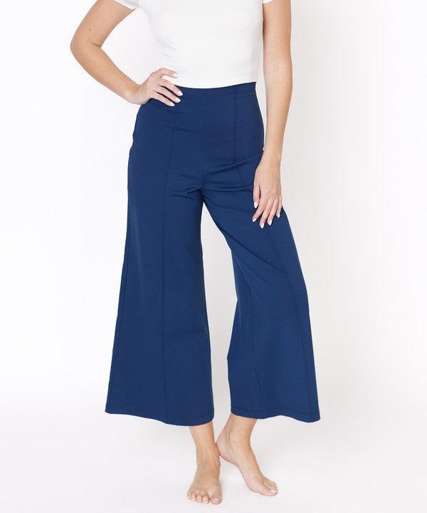 PONTE WIDE LEG ANKLE LENGTH PANTS - Blu Lotus Boutique