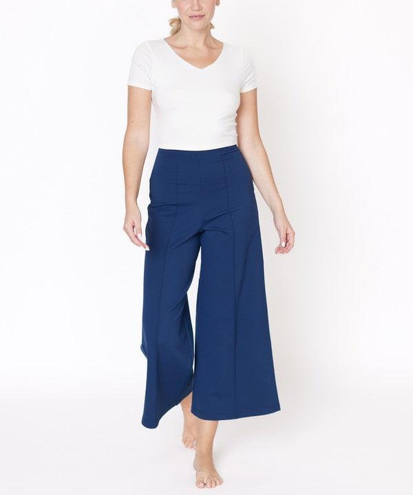 PONTE WIDE LEG ANKLE LENGTH PANTS - Blu Lotus Boutique