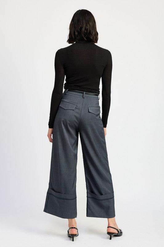 FOLD OVER PLEATED PANTS - Blu Lotus Boutique