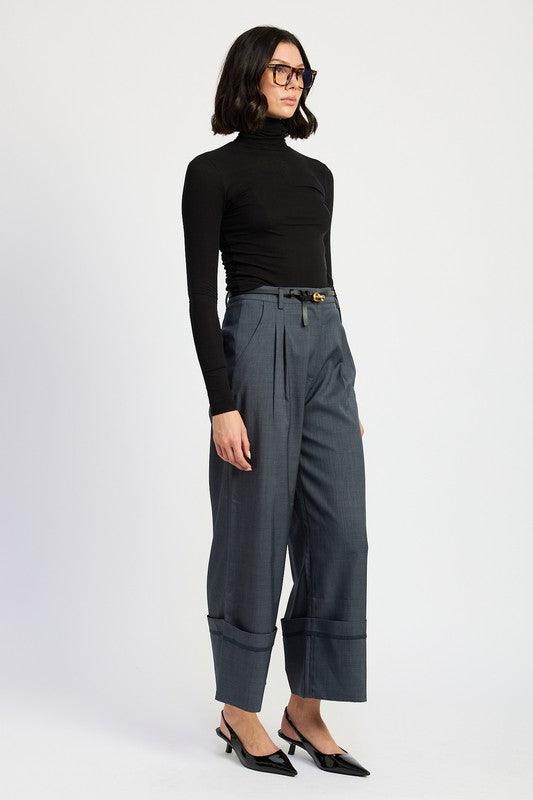 FOLD OVER PLEATED PANTS - Blu Lotus Boutique