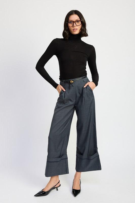 FOLD OVER PLEATED PANTS - Blu Lotus Boutique