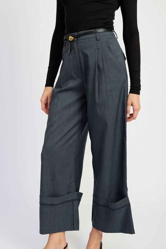 FOLD OVER PLEATED PANTS - Blu Lotus Boutique