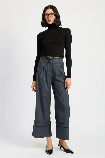 FOLD OVER PLEATED PANTS - Blu Lotus Boutique