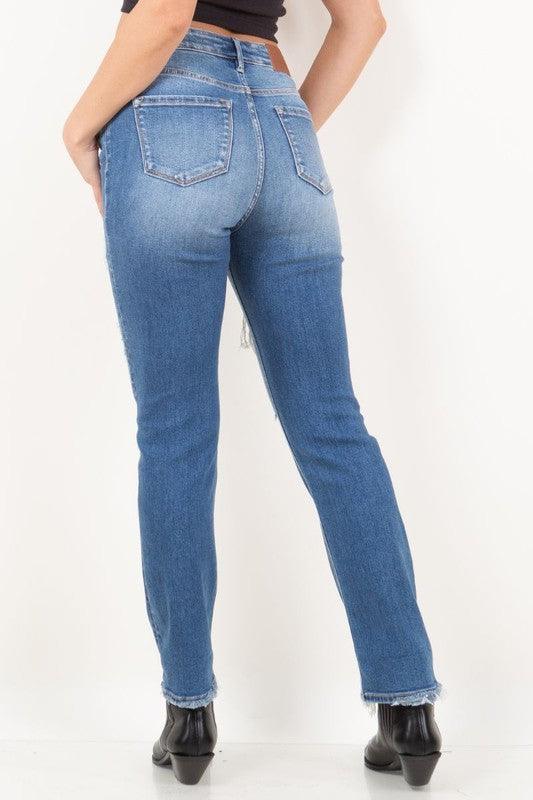 MESH TUMMY CONTROL HIGH RISE STRAIGHT JEANS - Blu Lotus Boutique