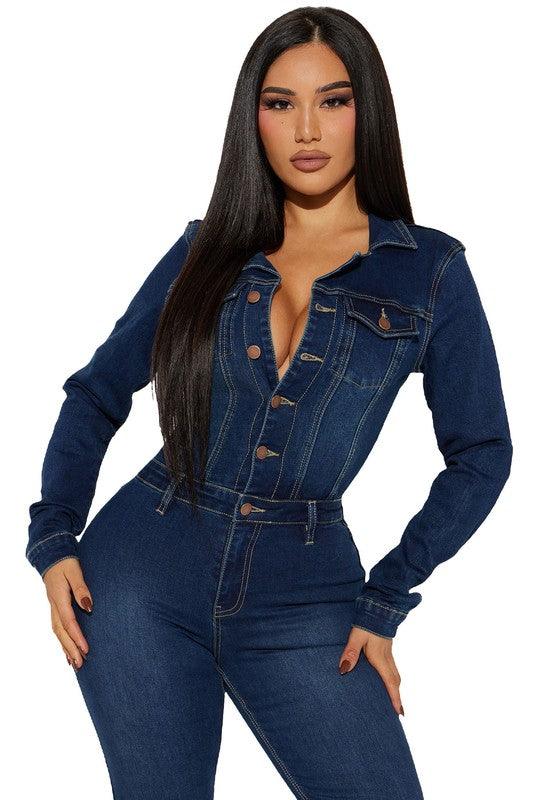 WOMEN DENIM SEXY JUMPSUIT - Blu Lotus Boutique