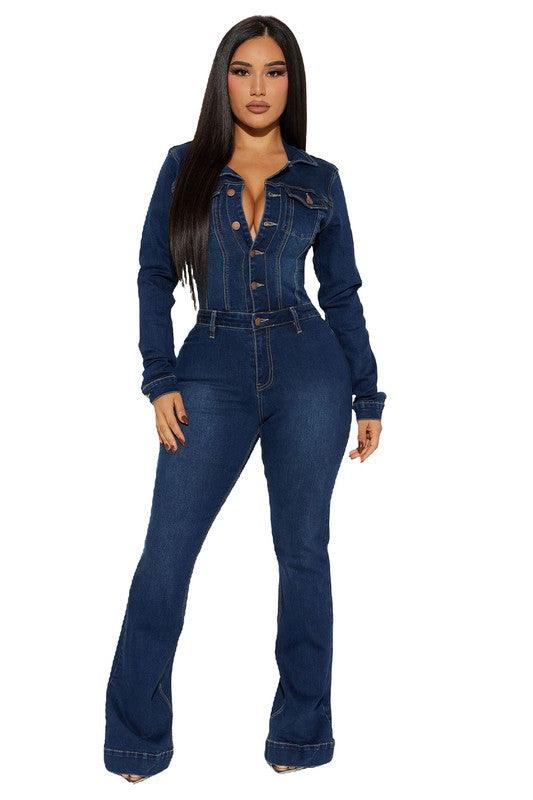 WOMEN DENIM SEXY JUMPSUIT - Blu Lotus Boutique