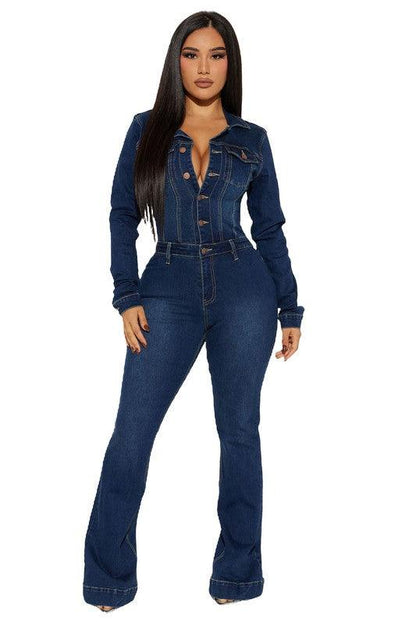 WOMEN DENIM SEXY JUMPSUIT - Blu Lotus Boutique