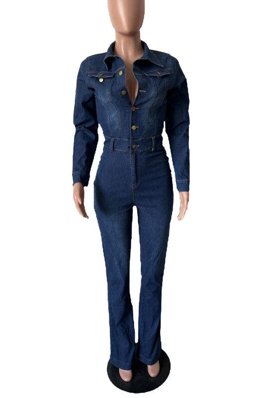 WOMEN DENIM SEXY JUMPSUIT - Blu Lotus Boutique