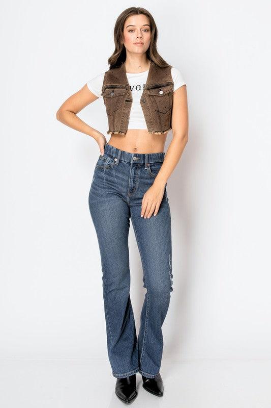 CORSET& ECO FABRIC HIGH RISE PHONE POCKET BOOTCUT - Blu Lotus Boutique