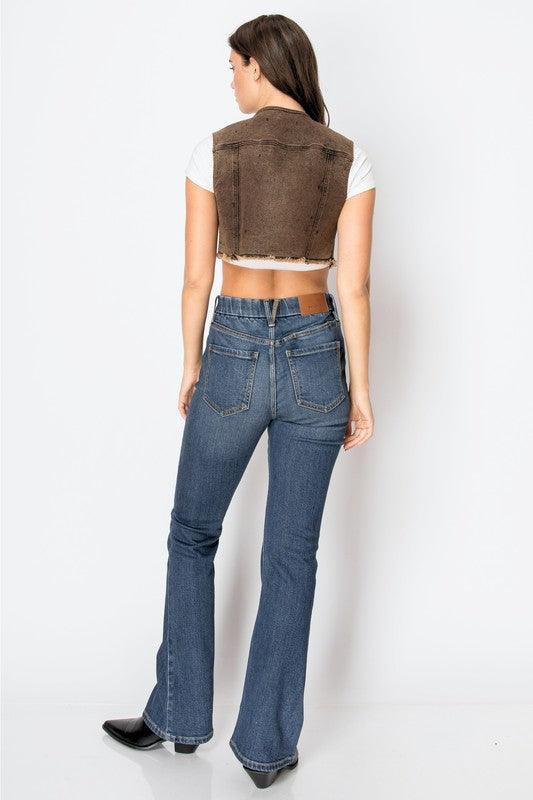 CORSET& ECO FABRIC HIGH RISE PHONE POCKET BOOTCUT - Blu Lotus Boutique