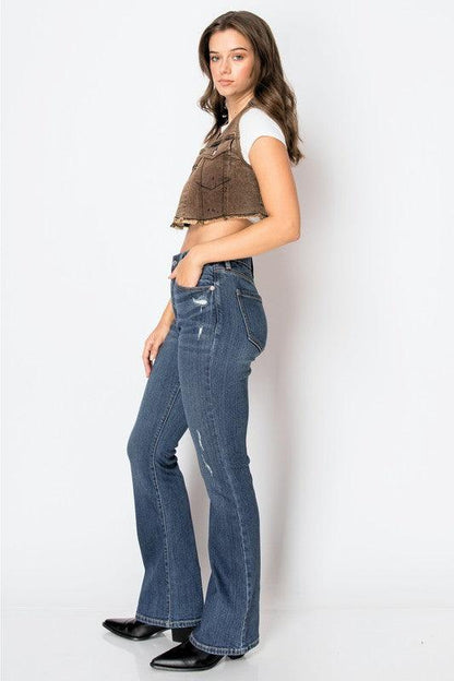 CORSET& ECO FABRIC HIGH RISE PHONE POCKET BOOTCUT - Blu Lotus Boutique