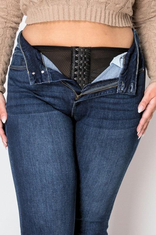 PLUS CORSET HIGH RISE DOUBLE WAIST BOOTCUT JEANS - Blu Lotus Boutique