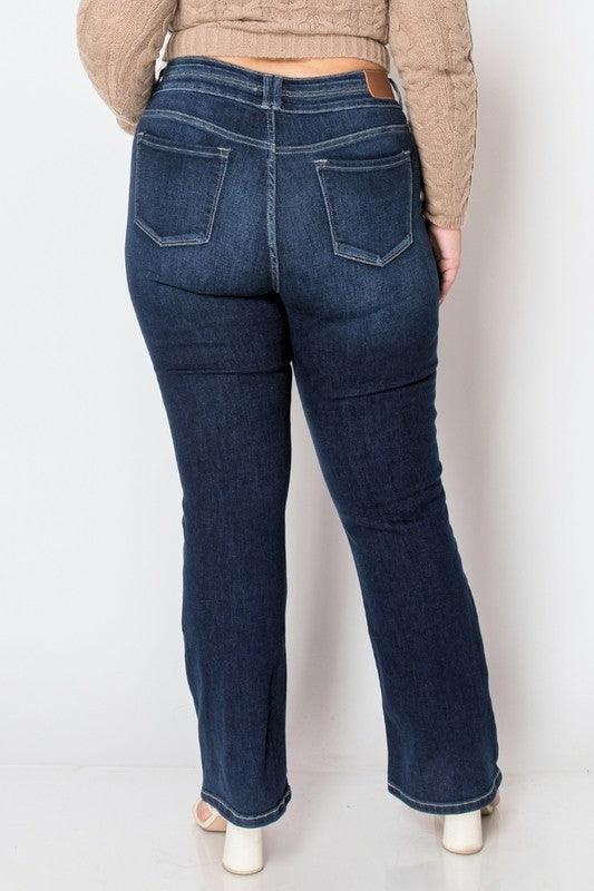 PLUS CORSET HIGH RISE DOUBLE WAIST BOOTCUT JEANS - Blu Lotus Boutique