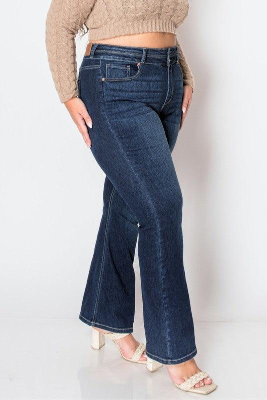 PLUS CORSET HIGH RISE DOUBLE WAIST BOOTCUT JEANS - Blu Lotus Boutique