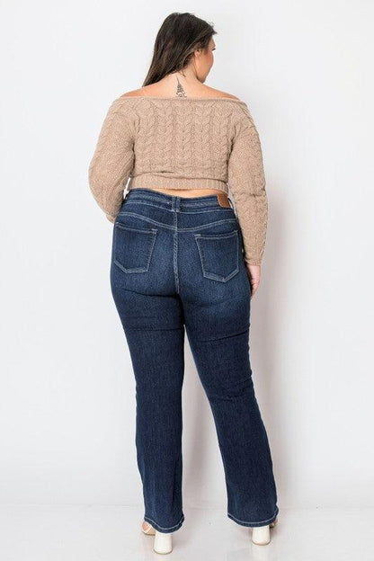 PLUS CORSET HIGH RISE DOUBLE WAIST BOOTCUT JEANS - Blu Lotus Boutique