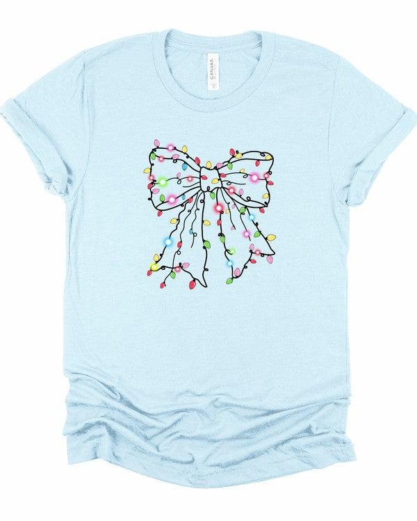 Christmas Bow Lights Holiday Graphic Tee - Blu Lotus Boutique