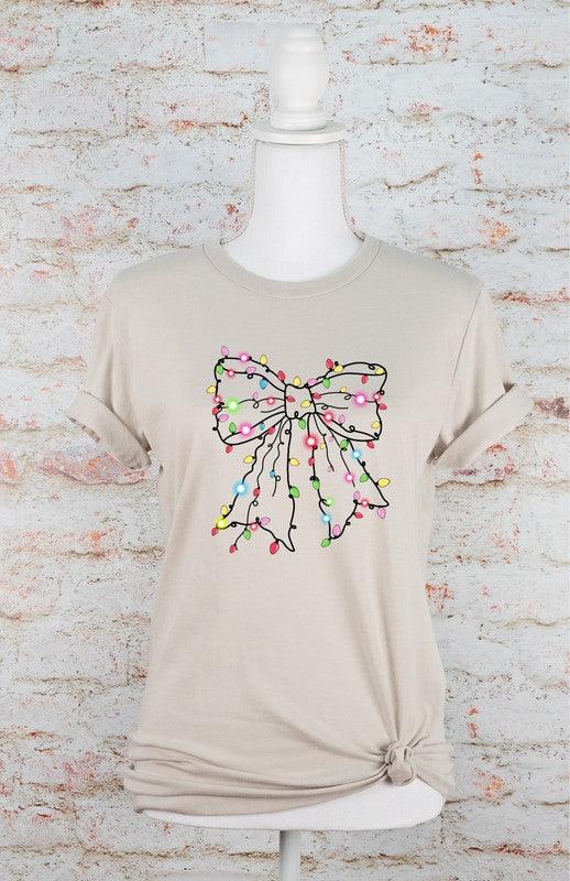 Christmas Bow Lights Holiday Graphic Tee - Blu Lotus Boutique