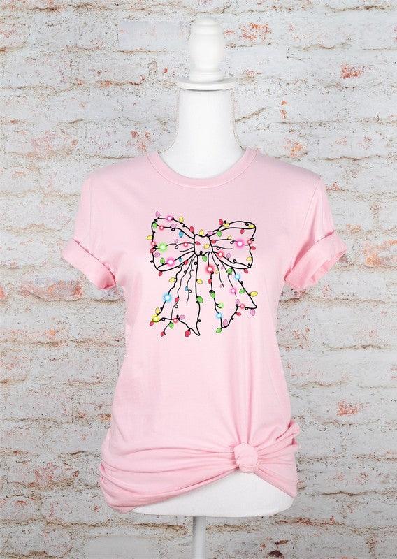 Christmas Bow Lights Holiday Graphic Tee - Blu Lotus Boutique